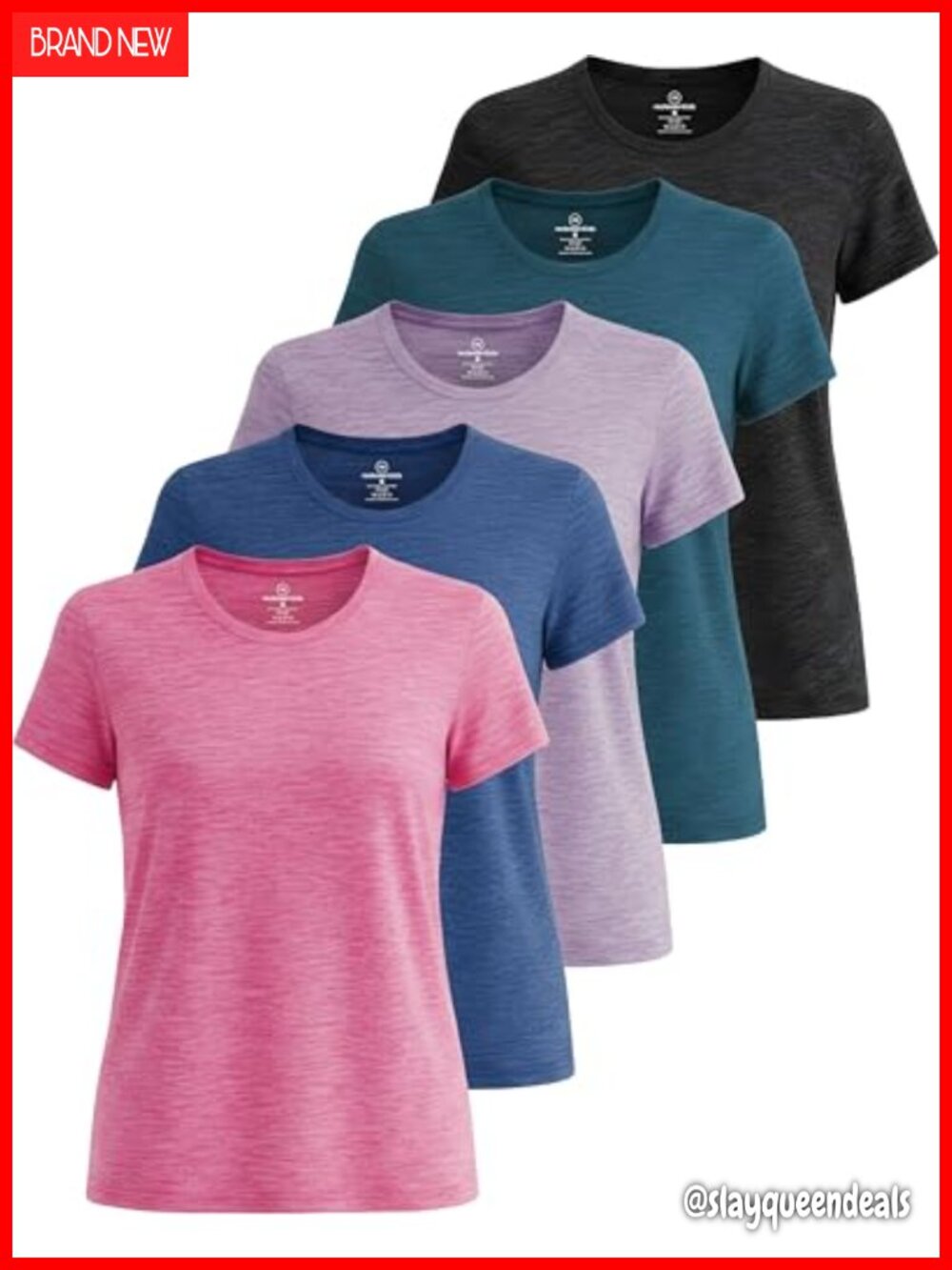 5 Pack Women's Dry Fit Workout Tops Crew Neck Athletic Gym Tees